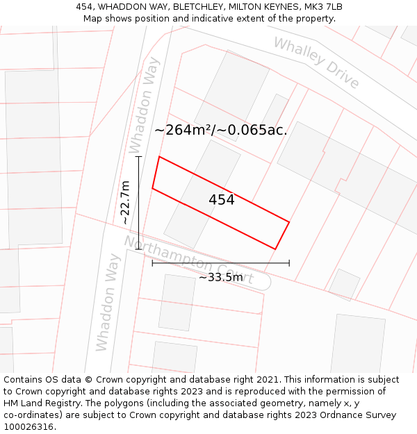 454, WHADDON WAY, BLETCHLEY, MILTON KEYNES, MK3 7LB: Plot and title map
