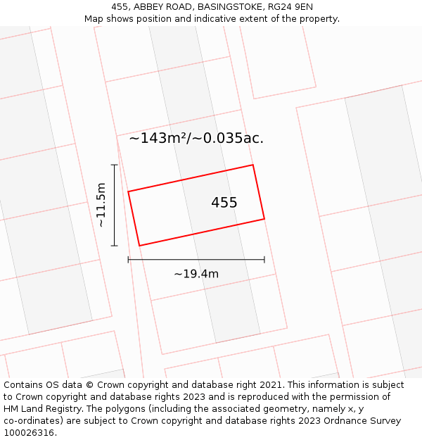 455, ABBEY ROAD, BASINGSTOKE, RG24 9EN: Plot and title map