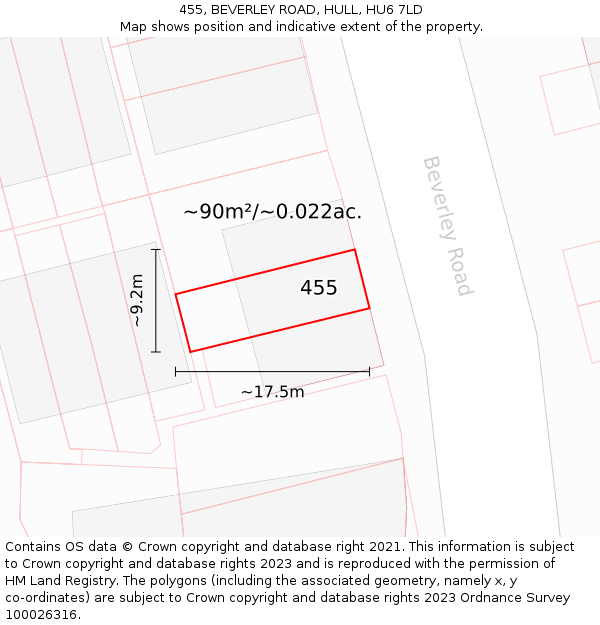 455, BEVERLEY ROAD, HULL, HU6 7LD: Plot and title map