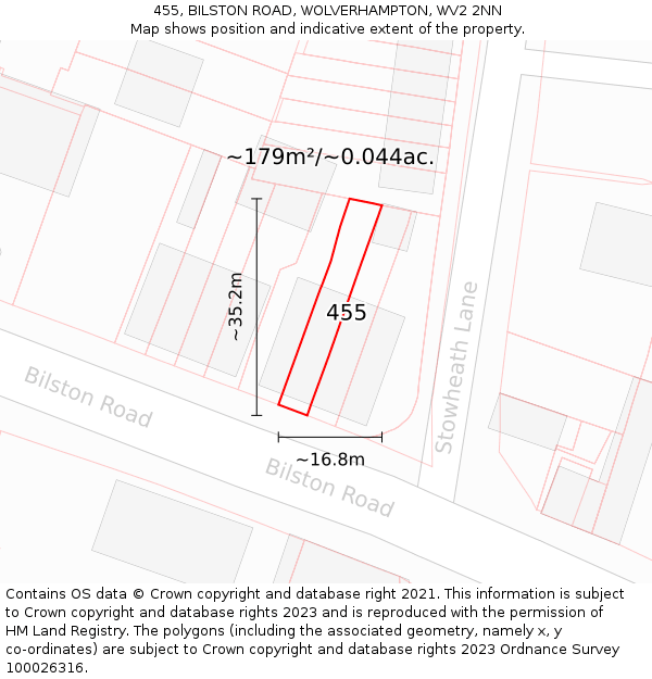 455, BILSTON ROAD, WOLVERHAMPTON, WV2 2NN: Plot and title map