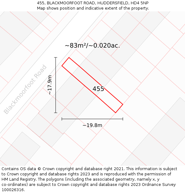 455, BLACKMOORFOOT ROAD, HUDDERSFIELD, HD4 5NP: Plot and title map