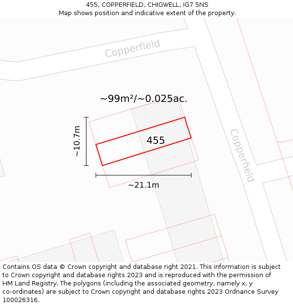 455, COPPERFIELD, CHIGWELL, IG7 5NS: Plot and title map