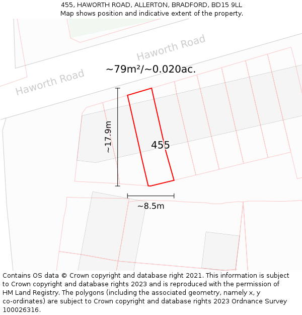 455, HAWORTH ROAD, ALLERTON, BRADFORD, BD15 9LL: Plot and title map