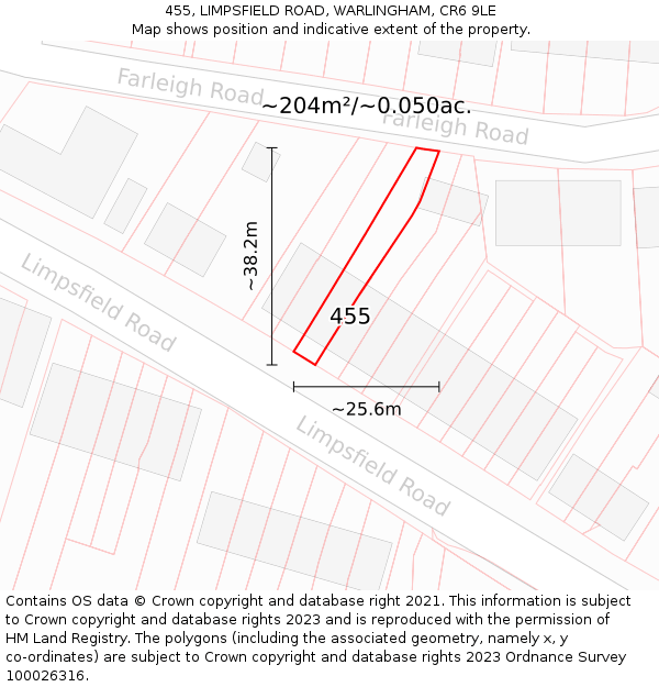 455, LIMPSFIELD ROAD, WARLINGHAM, CR6 9LE: Plot and title map