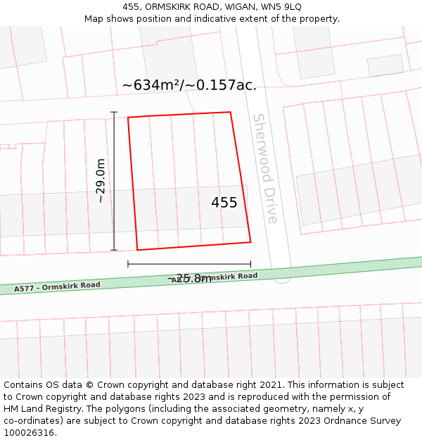 455, ORMSKIRK ROAD, WIGAN, WN5 9LQ: Plot and title map