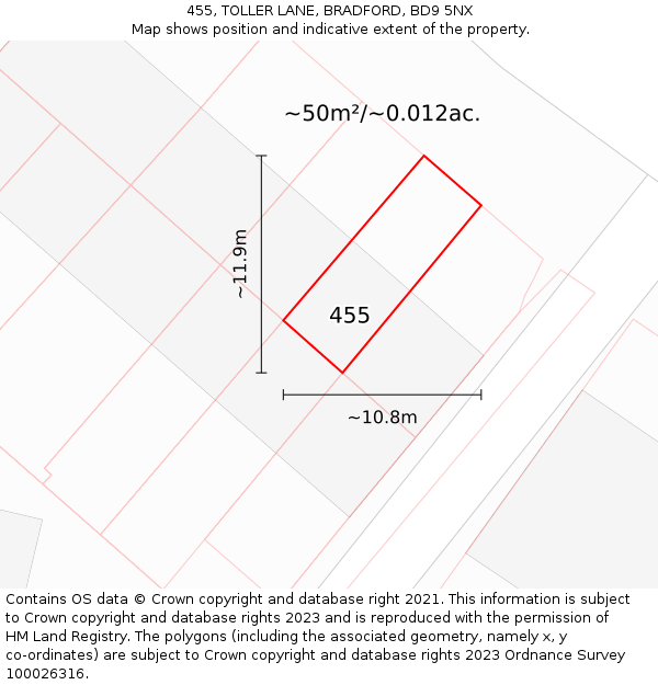 455, TOLLER LANE, BRADFORD, BD9 5NX: Plot and title map