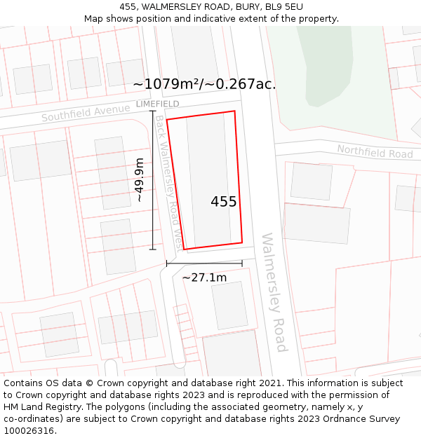 455, WALMERSLEY ROAD, BURY, BL9 5EU: Plot and title map