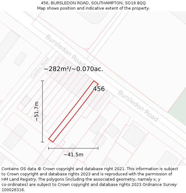 456, BURSLEDON ROAD, SOUTHAMPTON, SO19 8QQ: Plot and title map