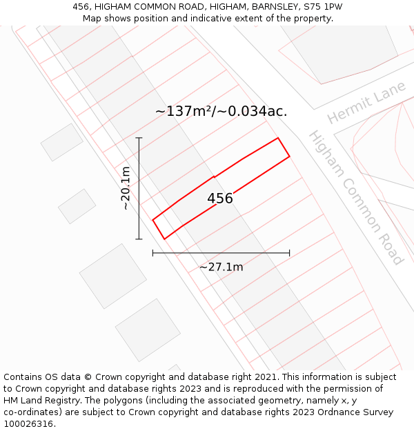 456, HIGHAM COMMON ROAD, HIGHAM, BARNSLEY, S75 1PW: Plot and title map