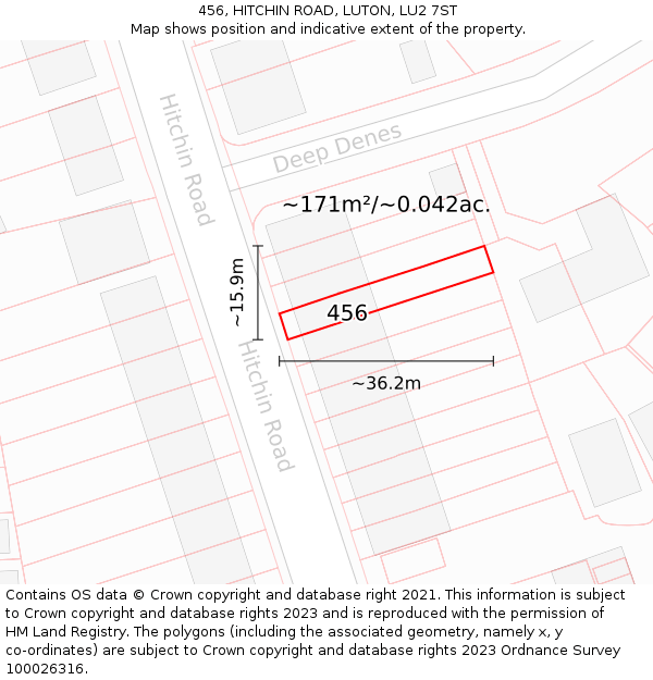 456, HITCHIN ROAD, LUTON, LU2 7ST: Plot and title map