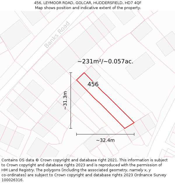 456, LEYMOOR ROAD, GOLCAR, HUDDERSFIELD, HD7 4QF: Plot and title map