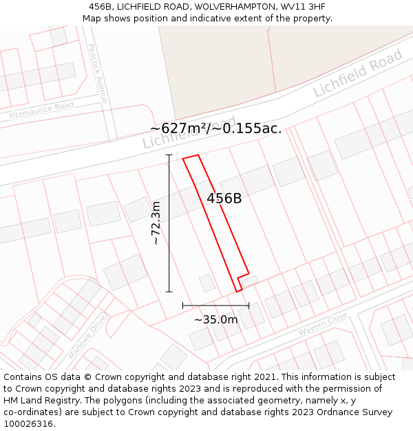 456B, LICHFIELD ROAD, WOLVERHAMPTON, WV11 3HF: Plot and title map