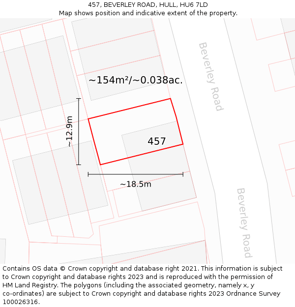 457, BEVERLEY ROAD, HULL, HU6 7LD: Plot and title map