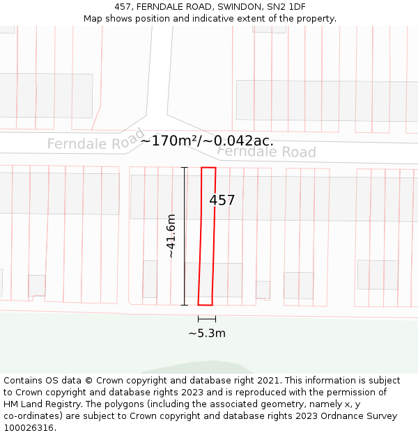 457, FERNDALE ROAD, SWINDON, SN2 1DF: Plot and title map