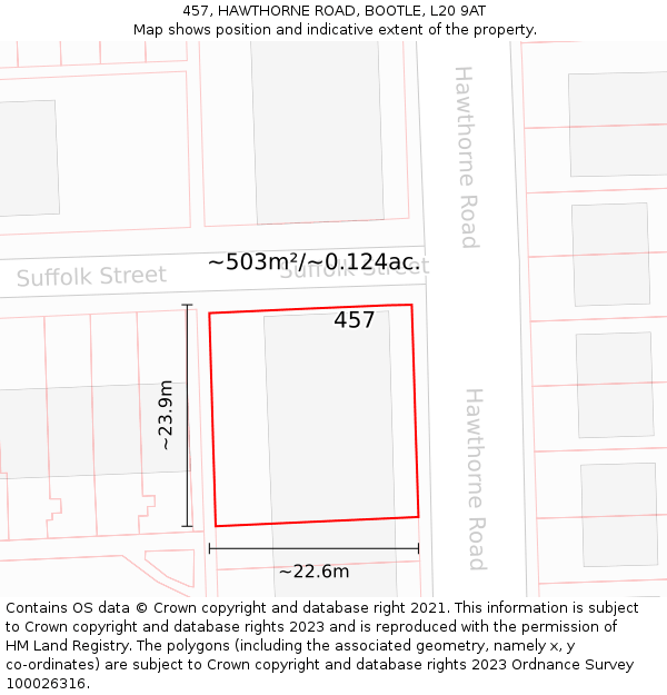 457, HAWTHORNE ROAD, BOOTLE, L20 9AT: Plot and title map