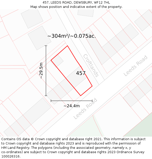457, LEEDS ROAD, DEWSBURY, WF12 7HL: Plot and title map