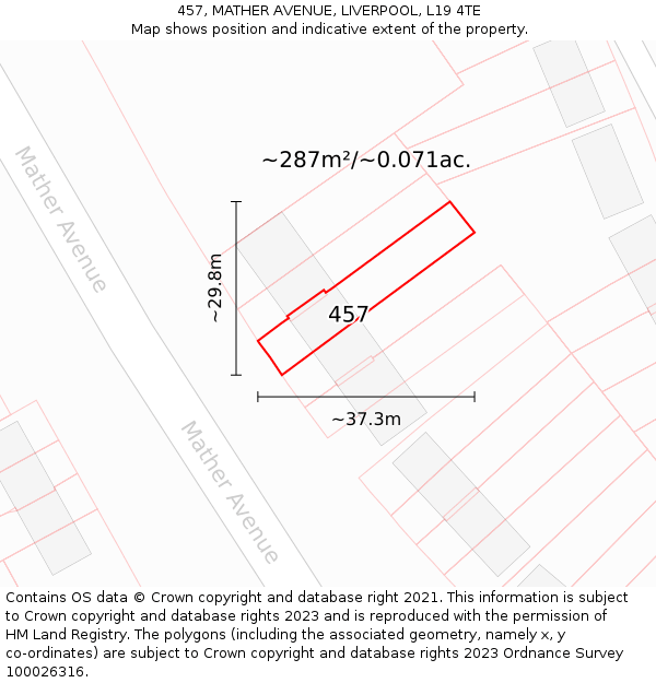 457, MATHER AVENUE, LIVERPOOL, L19 4TE: Plot and title map
