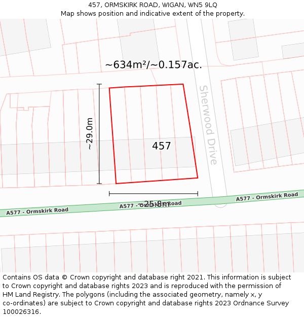 457, ORMSKIRK ROAD, WIGAN, WN5 9LQ: Plot and title map