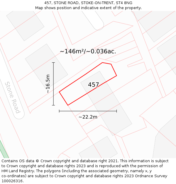 457, STONE ROAD, STOKE-ON-TRENT, ST4 8NG: Plot and title map