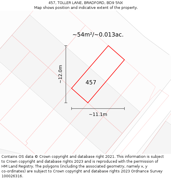 457, TOLLER LANE, BRADFORD, BD9 5NX: Plot and title map