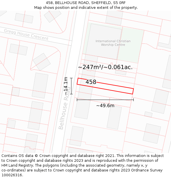 458, BELLHOUSE ROAD, SHEFFIELD, S5 0RF: Plot and title map