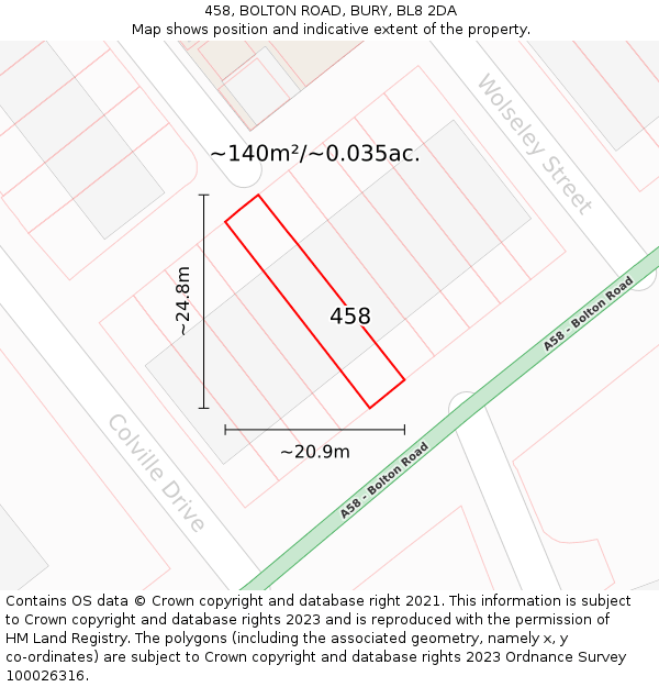 458, BOLTON ROAD, BURY, BL8 2DA: Plot and title map