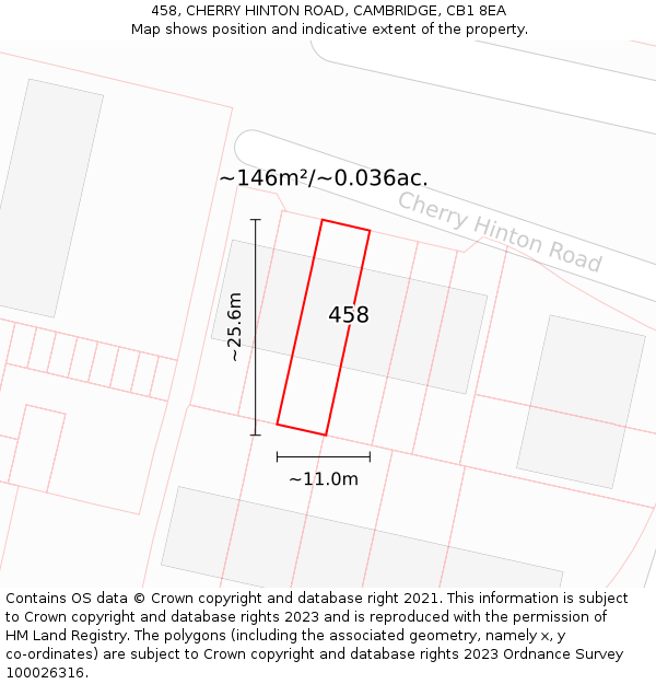 458, CHERRY HINTON ROAD, CAMBRIDGE, CB1 8EA: Plot and title map