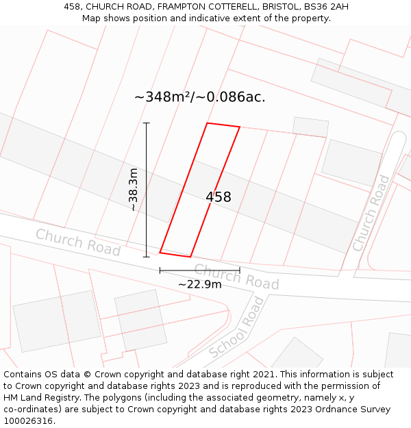 458, CHURCH ROAD, FRAMPTON COTTERELL, BRISTOL, BS36 2AH: Plot and title map