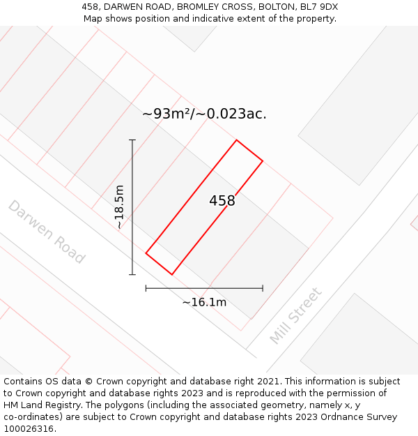 458, DARWEN ROAD, BROMLEY CROSS, BOLTON, BL7 9DX: Plot and title map