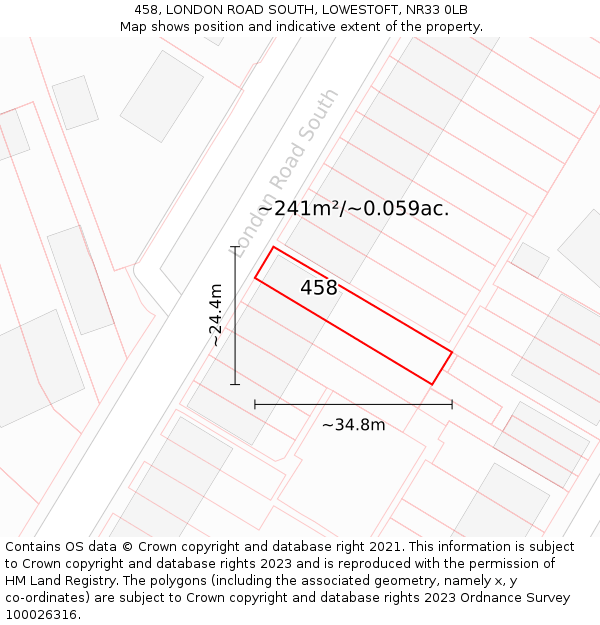 458, LONDON ROAD SOUTH, LOWESTOFT, NR33 0LB: Plot and title map