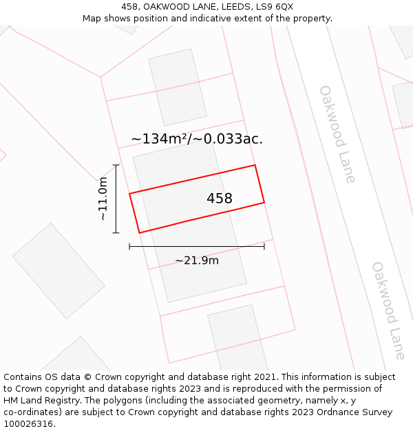 458, OAKWOOD LANE, LEEDS, LS9 6QX: Plot and title map