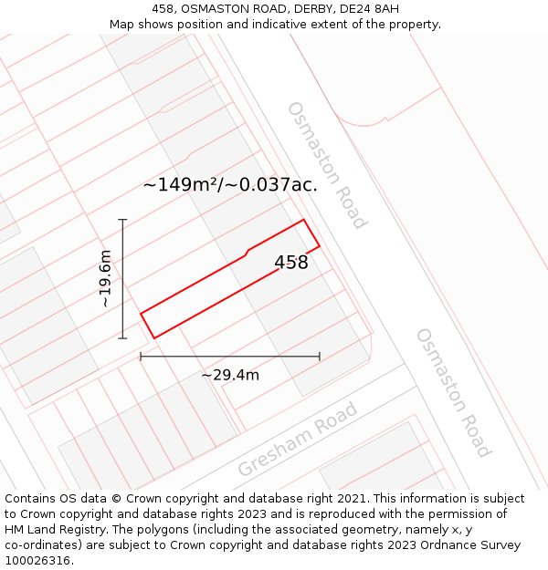 458, OSMASTON ROAD, DERBY, DE24 8AH: Plot and title map