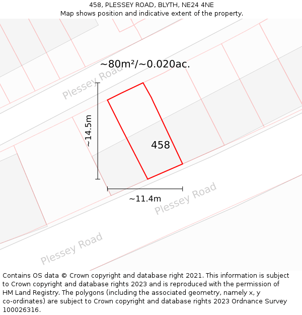 458, PLESSEY ROAD, BLYTH, NE24 4NE: Plot and title map