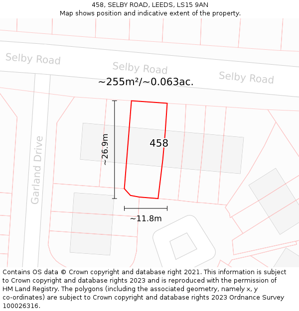 458, SELBY ROAD, LEEDS, LS15 9AN: Plot and title map