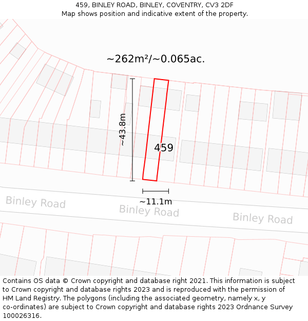 459, BINLEY ROAD, BINLEY, COVENTRY, CV3 2DF: Plot and title map