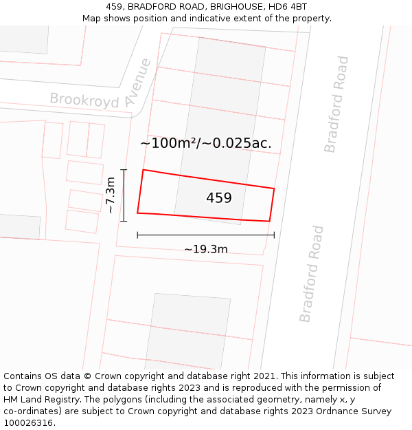 459, BRADFORD ROAD, BRIGHOUSE, HD6 4BT: Plot and title map