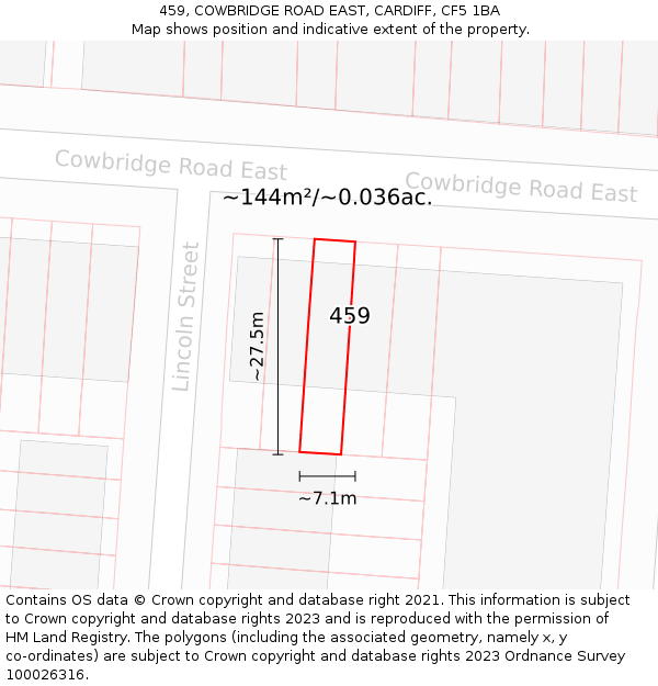 459, COWBRIDGE ROAD EAST, CARDIFF, CF5 1BA: Plot and title map