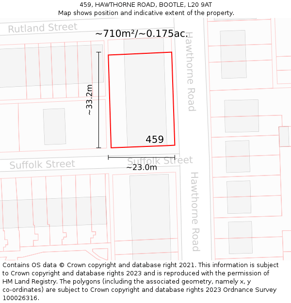 459, HAWTHORNE ROAD, BOOTLE, L20 9AT: Plot and title map