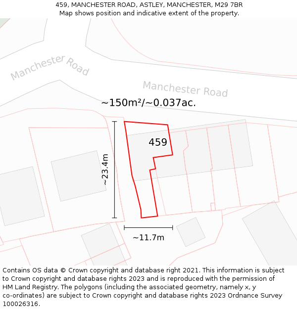 459, MANCHESTER ROAD, ASTLEY, MANCHESTER, M29 7BR: Plot and title map