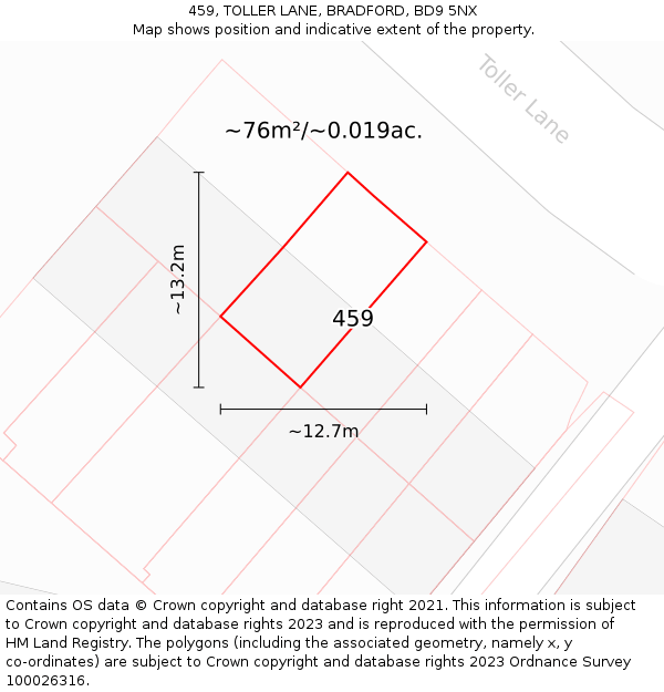 459, TOLLER LANE, BRADFORD, BD9 5NX: Plot and title map