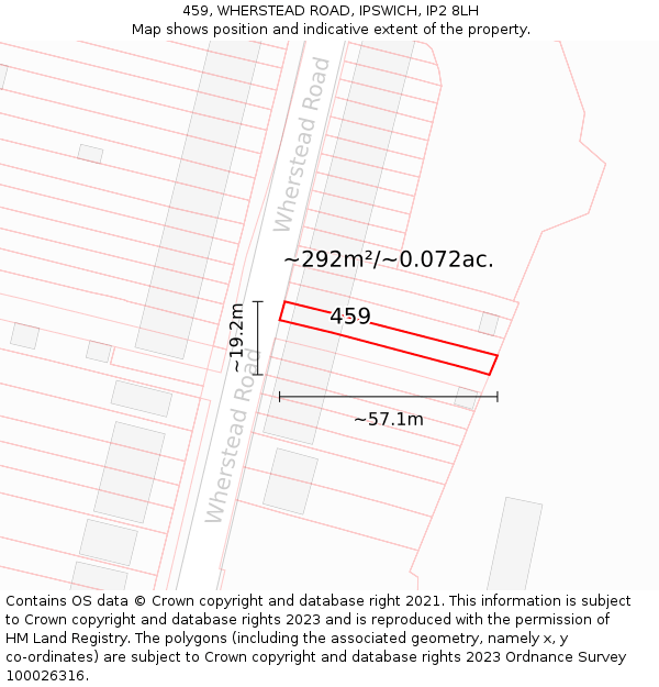 459, WHERSTEAD ROAD, IPSWICH, IP2 8LH: Plot and title map