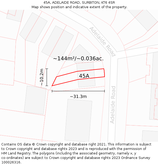 45A, ADELAIDE ROAD, SURBITON, KT6 4SR: Plot and title map