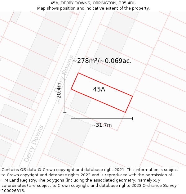 45A, DERRY DOWNS, ORPINGTON, BR5 4DU: Plot and title map