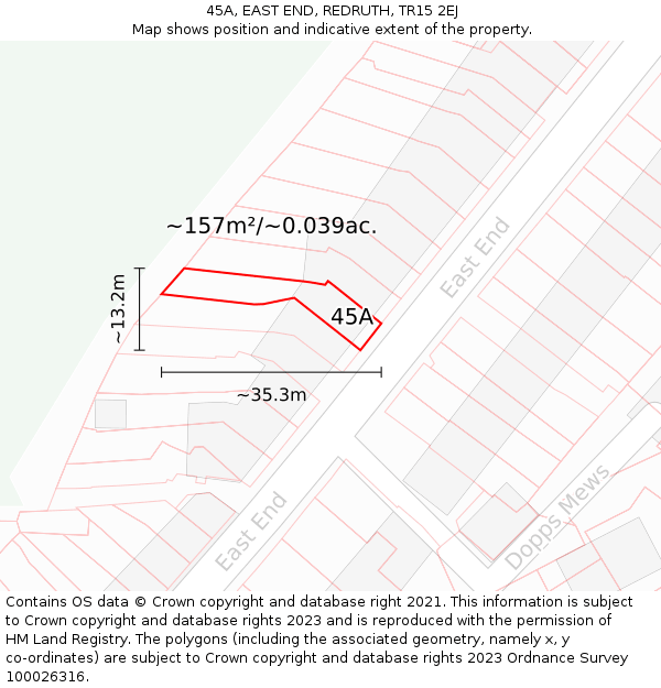 45A, EAST END, REDRUTH, TR15 2EJ: Plot and title map