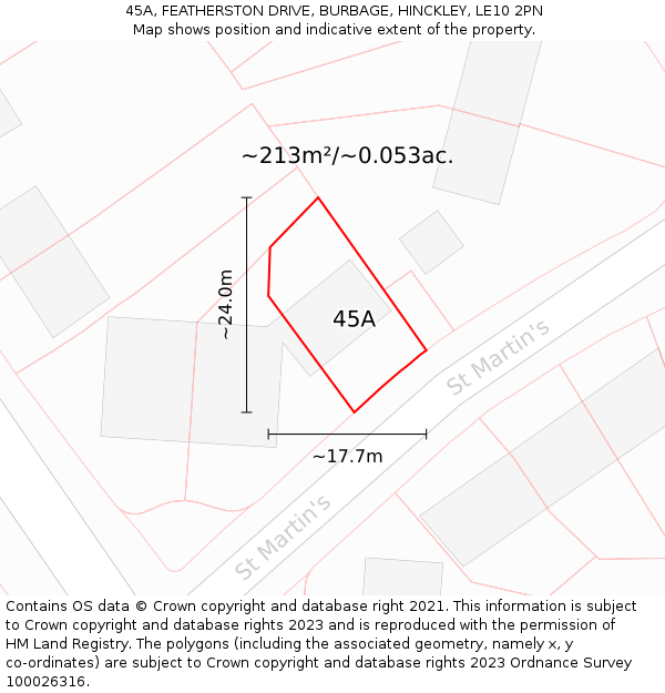 45A, FEATHERSTON DRIVE, BURBAGE, HINCKLEY, LE10 2PN: Plot and title map