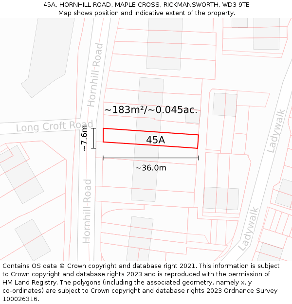 45A, HORNHILL ROAD, MAPLE CROSS, RICKMANSWORTH, WD3 9TE: Plot and title map