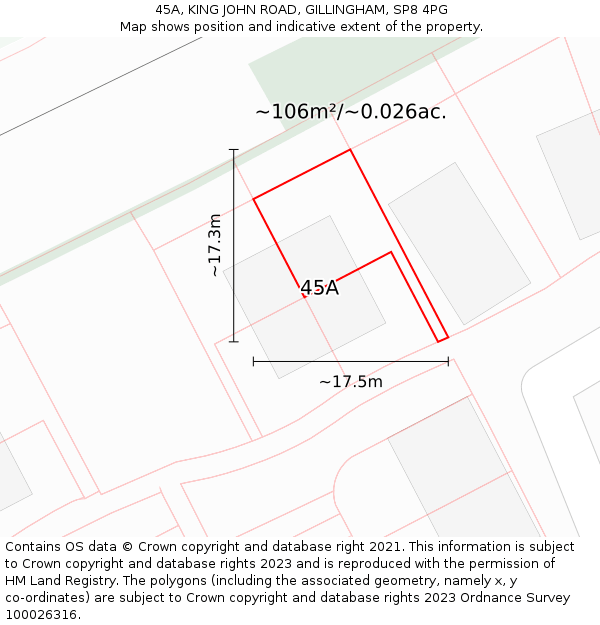 45A, KING JOHN ROAD, GILLINGHAM, SP8 4PG: Plot and title map
