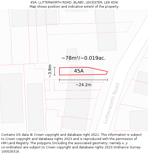 45A, LUTTERWORTH ROAD, BLABY, LEICESTER, LE8 4DW: Plot and title map