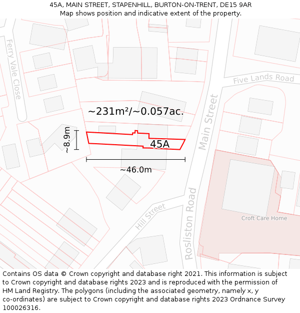 45A, MAIN STREET, STAPENHILL, BURTON-ON-TRENT, DE15 9AR: Plot and title map