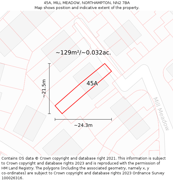 45A, MILL MEADOW, NORTHAMPTON, NN2 7BA: Plot and title map